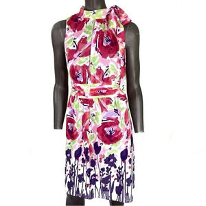 I.N. Studio Sleeveless Chiffon Bow Tie Sheath Dress Size 12 Multicolor Floral